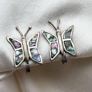 Vintage Mexican silver abalone inlay butterfly earrings